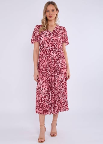 Roze dierenprint geplooide midi-jurk