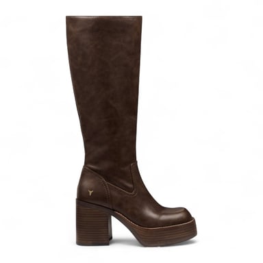 Windsorsmith Womens Oak Brown Faux Leather Knee-High Platform Heel Boots - Niche
