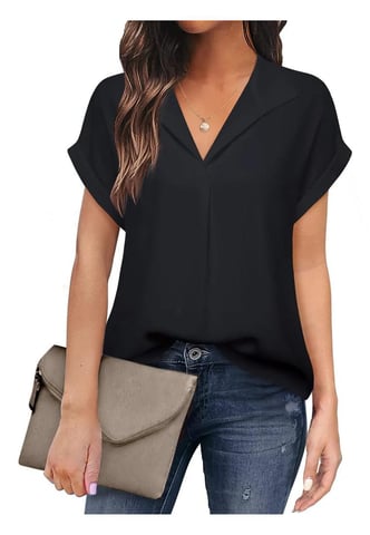 Women's Collared Neck Short Sleeve Blouse