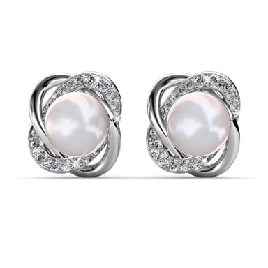 Simply Pearl Earrings - Silver and Crystal
