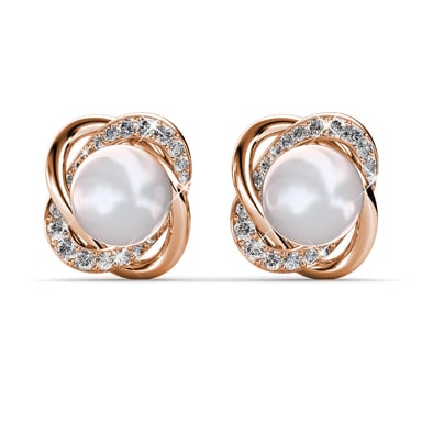 Simply Pearl Earrings - Rose Gold and Crystal