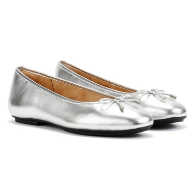 FitFlop Delicato Metallic Leather Women's Silver Ballet Flats