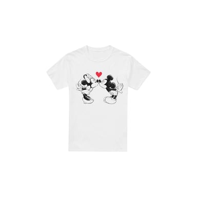 Disney Mens Mickey & Minnie Mouse Kiss Sketch Valentine`s Day T-Shirt (White)