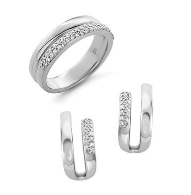 Orphelia 'Emily' Dames 925 Sterling Zilveren Set: Oorbellen + Ring - Zilver SET-7581