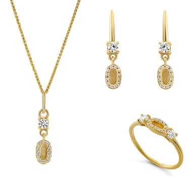 Orphelia 'Lily' Women's 925 Sterling Silver Set: Necklace + Earrings + Ring - Gold SET-7582/G