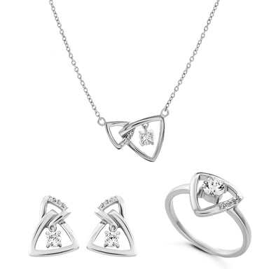 Orphelia 'Santorini' Dames 925 Sterlingen Zilveren Set: Halsketting + Oorbellen + Ring - Zilver SET-7570