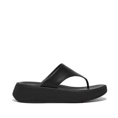 Fitflop F-mode Lederen Flatform Dames Tussenruimte Sandalen Helemaal Zwart