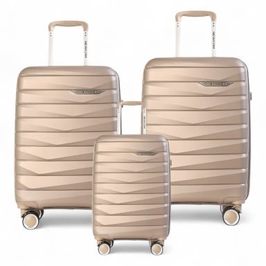 Harde TSA-kofferset met 8 wielen, rook, champagne en beige, sterke kofferset voor handbagage en vakantie