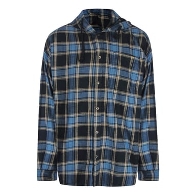 Diesel Blue Checkered Black Hooded Shirt