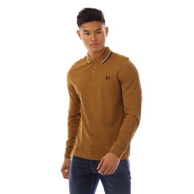 Men's Fred Perry Long Sleeve Twin Tipped Polo Shirt in Yellow