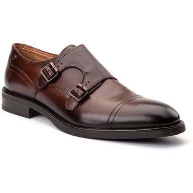 Base London Taper Leren Heren Bruine Dubbele Monk Schoenen