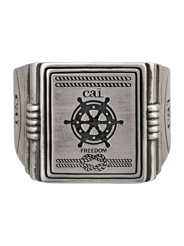 cai Ring 925/- Sterling silver signet ring matt oxidised Sailor coat of arms