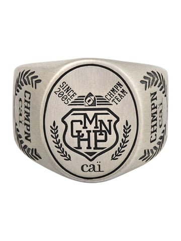 cai Ring 925/- Sterling silver signet ring satin oxidised champion coat of arms