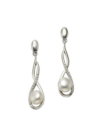 Zeeme Pearls Earrings Silver 925 rhodium-plated with white pearls 7mm and zirconia stones