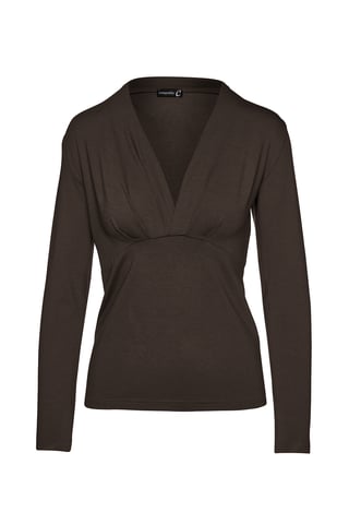 Deep V-Neck Long Sleeve Jersey Top in Chocolate Brown