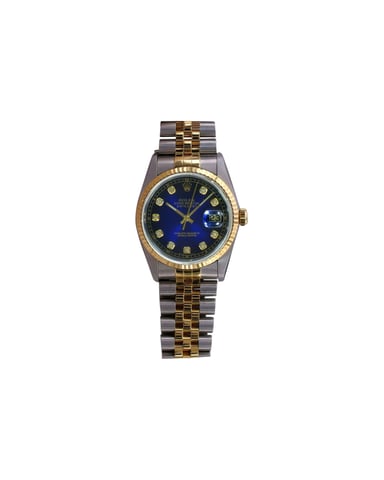 Rolex Heren Datejust 2-Tone Blauwe Diamant Dial 18k Geribbeld Bezel 36mm Horloge 16233