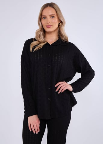 Zwart gestructureerd oversized shirt met lange mouwen