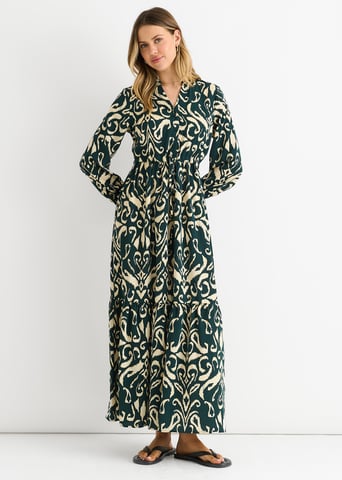 Groene Ikat Maxi jurk met strikbandprint