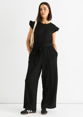 Jumpsuit met elastische textuur en kraag met elastiek