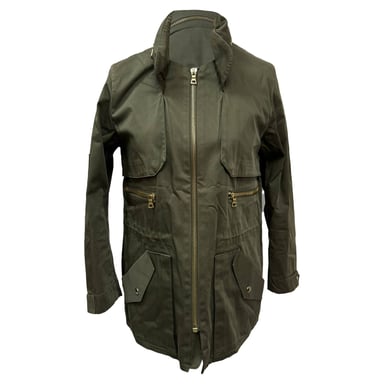 Sandro Paris Rain Zip Jacket in Olive Green Cotton