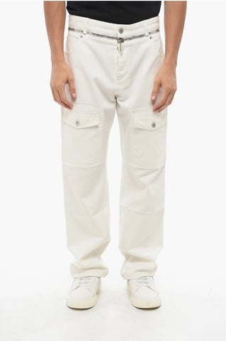 Straight Fit Cargo Jeans with Zip Detail 22cm in White
