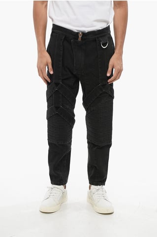 Stretch Denim Biker Jeans with Harness Details 17cm in Black