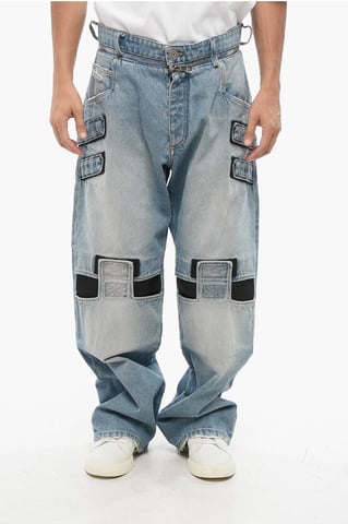 Loose Fit Jeans met klittenbanddetails 26 cm in blauw