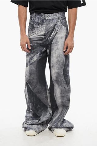 Loose Fit Jeans with Statue Print 38cm in Blu, Grigio
