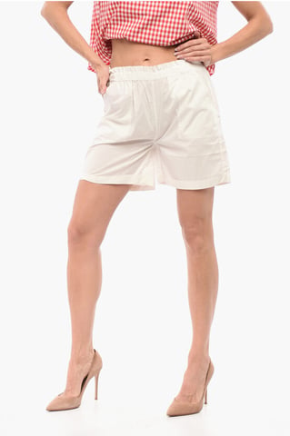 Poplin katoenen shorts met elastische tailleband in wit