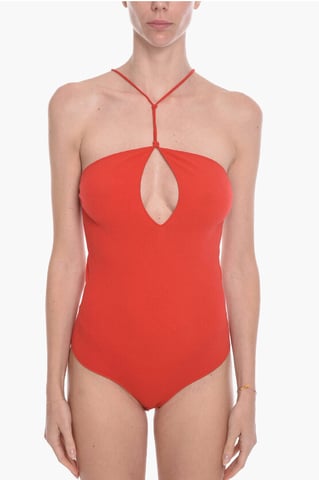 Cashmere Blend GAUGE Bare-back Bodysuit in Red
