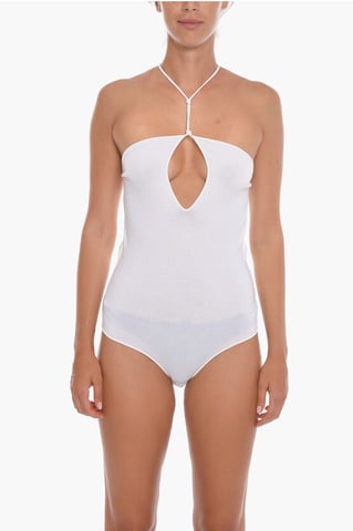 Cashmere Blend GAUGE Bare-back Bodysuit in White