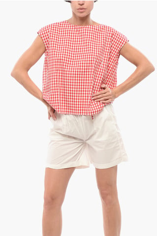 Buffalo Checked Two-Tone Blouse in Bianco, Rosso