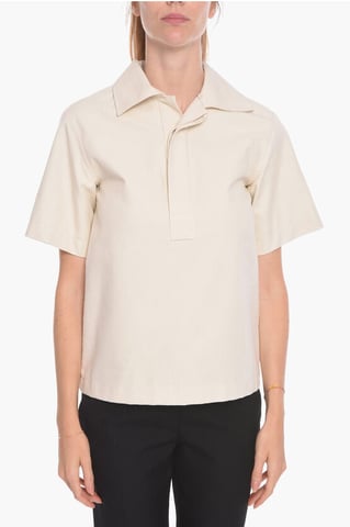 Short-sleeved Cotton Blouse with Hidden Buttons in White