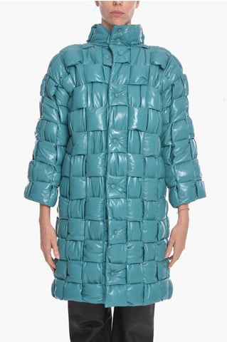 Quilted Intreccio leather Coat in Light blue