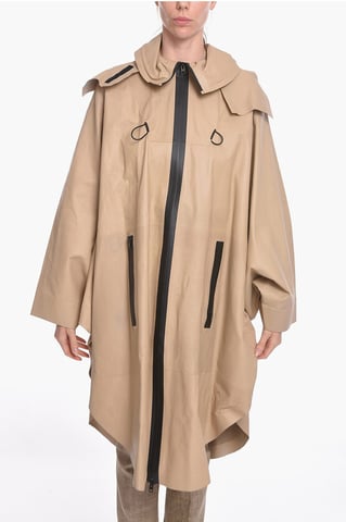 Bat-wing Sleevd Leather Raincoat in Beige