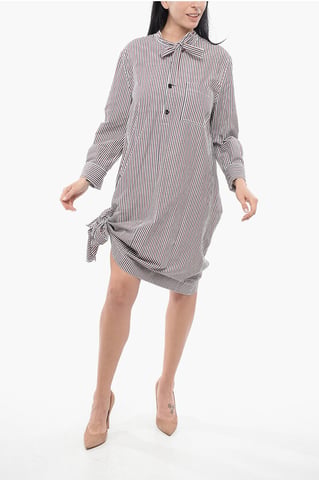 Striped Chemisier Dress with Knot Detail in Multicolor