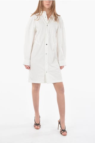 Snap Button COMPACT Shirt Dress in White