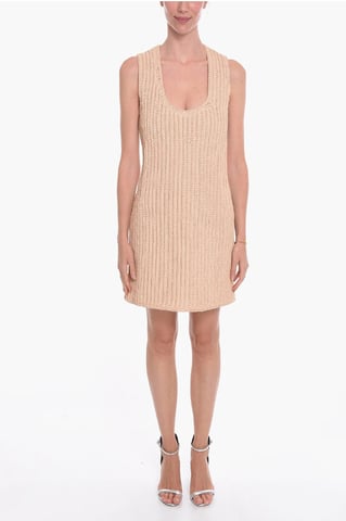 Hand Knit Leather Midi Dress in Pink
