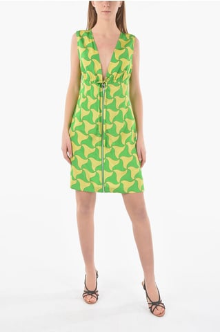 Diep uitgesneden, golvende PARACHUTE mini-jurk met patroon in Giallo, Verde
