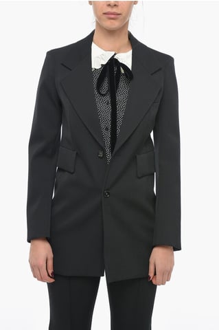 Stretch Wool Blazer with Curved Sleeves in Black