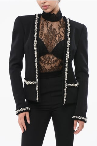Collarless Balzer with Decorative Pearls in Black