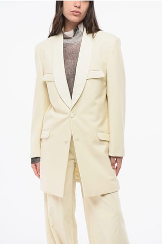 MM0 Wollen blazer met 2 knopen en klepzakken in beige