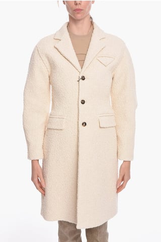 Stretch Cotton-bouclé Single-breasted Coat in White