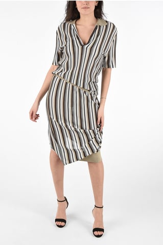 Asymmetrical Striped Jaquard Dress in Brown