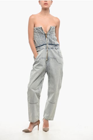 Sleeveless Denim Jumpsuit in Blue