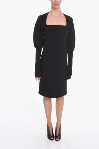 Stretch-wool Knitted Midi Dress with Cut-out Detail in Black