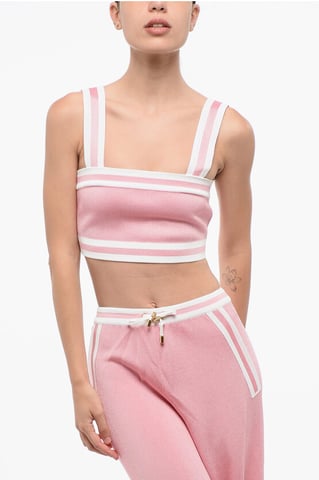 Knitted Crop Top with Zip Closure in Pink