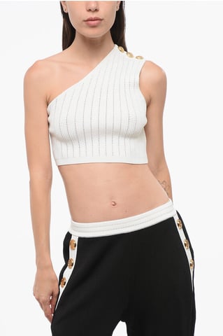 Ribbed One-Shoulder Crop Top in White