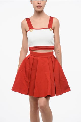 Gebreide crop top met logoknopen in Bianco, Rosso