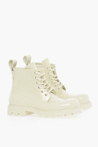 Shiny Rubber Ankle Boots with Round Toe in White